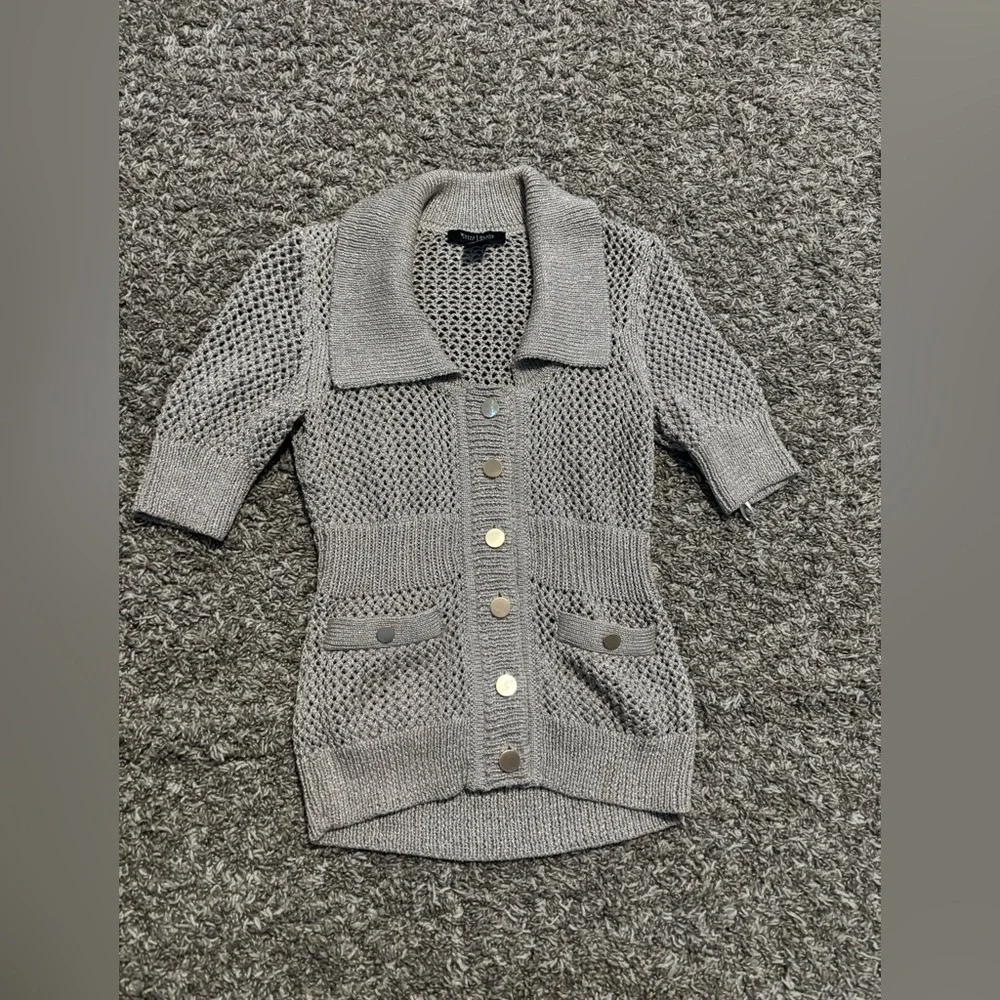White House Black Market Beige Cardigan with Gold Buttons